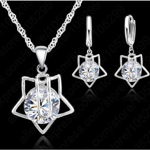 Hot Sale Romantic Star Pendant Jewelry Set 925 Sterling Silver Cubic Zircon Necklace Earrings Women Wedding Jewelry Set