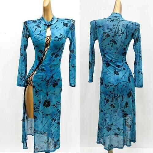 Womens Cheongsam Latin Dress Sexy Split Practice Dress National Dance Performance Clothes Ballroom Classical Dance Wear 2033