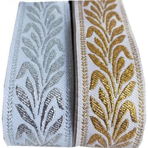 1 inc 25MM Light Gold Leaf Jacquard Ribbon High Tenacity Backpack Strap Webbing Ribbon Clothes Sewing Tape Outdoor Backpack Bag