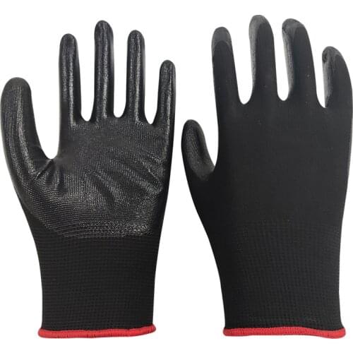1 pair of black nylon blue and white flat rubber thickened waterproof and oil-proof nitrile 13 needle labor protection gloves