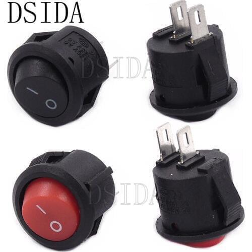 10PCS Mini ON-OFF Round Rocker switch 6A/125VAC 3A/250V AC 16MM Diameter Ship Type Switch 2 Feet Red And Black