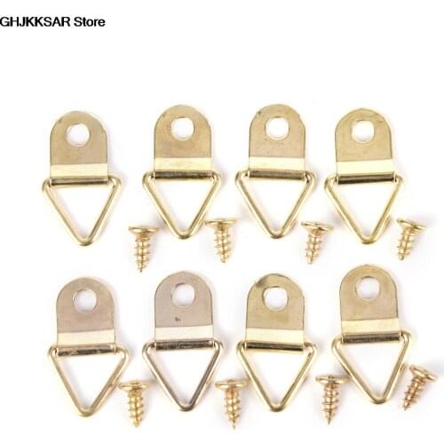 100Pc/lot Golden Triangle D-Ring Hanging Oil Painting Mirror Picture Frame Hanger Art Work Photo Wall Hook with screws