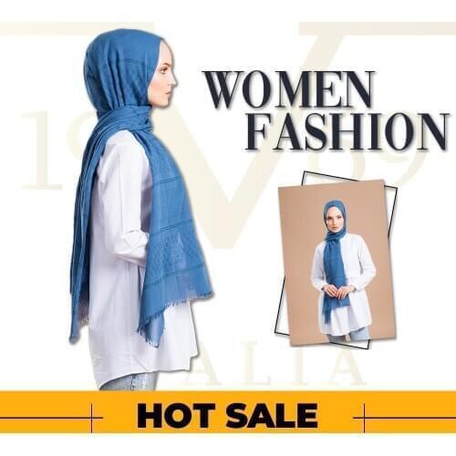 2020 Hot Sale Women 75x200 cm Blue Cotton Shawl Silky Scarf Muslim Hijab Wrap Female Neck Warm Headband Face Mask Lady