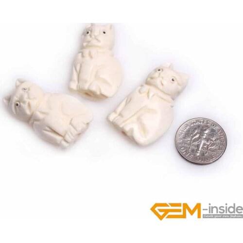 18x30mm Big Large White Animal Cat Carved Bone Cabochon Beads Loose Bead For Jewelry Making Bulk 3 PCS