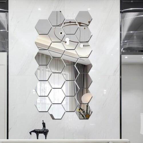 3D Hexagon Mirror Wall Sticker Home Decor Big Size DIY Mirror Decor Stickers Art Wall Decoration Stickers Multi-color 12PCs/Set