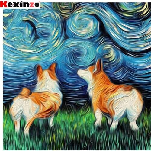 5D DIY Diamond Painting Starry sky oil painting dog Full Square Diamond Embroidery Animal Mosaic Rhinestone wedding Decoration