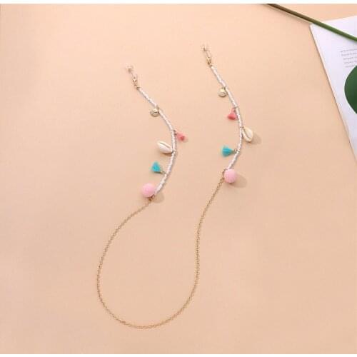 70cm Shell Tassel Beads Gold Link Chain Eyeglasses Chains Reading Glasses Sunglasses Strap Cord Holder Face Mask Neck Head Band