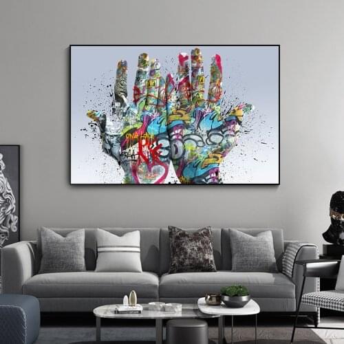 Abstract Two Hands Canvas Painting Colorful Street Graffiti Art Posters and Prints Creativity Wall Picture for Living Room Decor