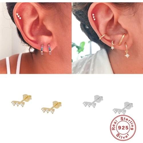 GS 925 Sterling Silver Piercing Pendientes Minimalist Bling Small Woman Earring Stud Earrings For Wedding Birthday Gift