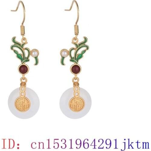 White Jade Doughnut Earrings Fashion Crystal Charm Gemstone Agate Jewelry Chalcedony Women Amulet Natural 925 Silver Gifts