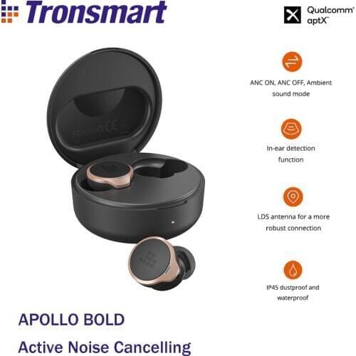 Tronsmart Apollo Bold TWS Earbuds QualcommChip QCC5124 ANC(Active Noise Cancelling) Wireless Earphones Apt-X IP45 10H Playtime