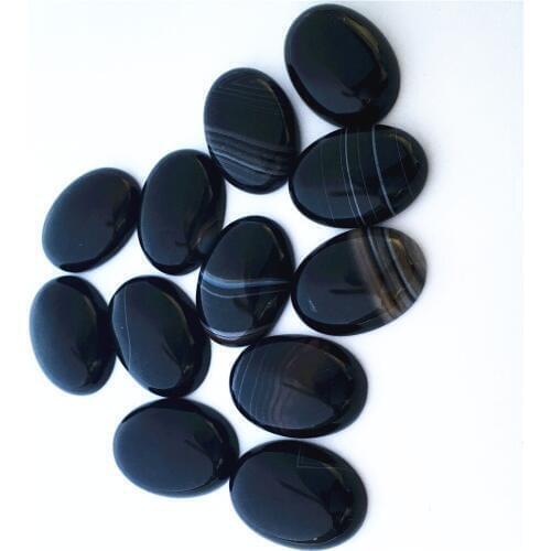 New Nature Stone Stripe Black Onyx Oval CAB Cabochon Beads For Jewelry Making 12Pcs/lot Wholesale 25x18MM Free Shipping No Hole