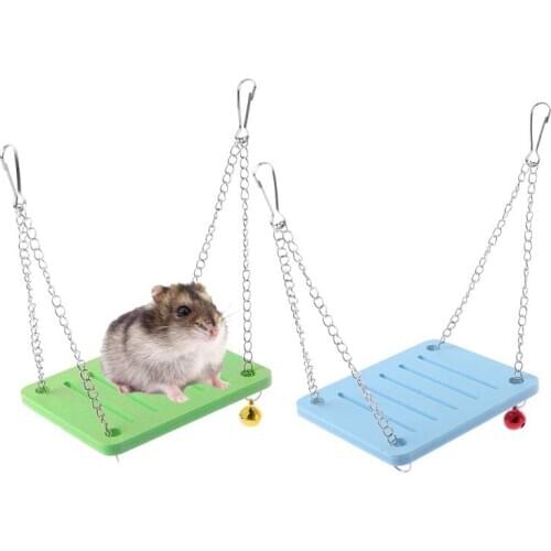 Wooden Parrot Hamster Swing Hanging Bell Cage Toy Chinchilla Mouse Perch Pet Accessories