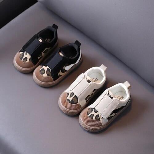 FAYUEKEY 2021 Spring Fashion Leopard Hook&loop Kids Sneakers All-match Baby Shoes Casual Breathable Non-slip Soft Canvas Shoes