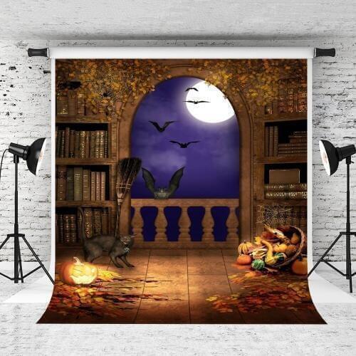 VinylBDS Photography Backgrounds Pumpkin Black Cat Bat Halloween Backdrops Backdrops Photography Came Fotographie For Children