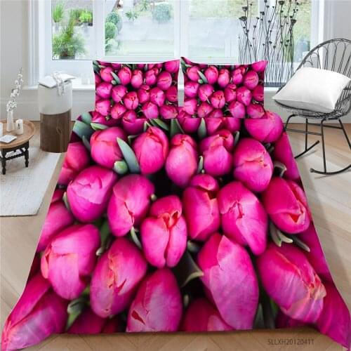 Hot Sale Bedding Set Pink Tulip Beautiful Flowers Duvet Cover Queen Single Double Twin Full King Bud Bed Set 3D Printed