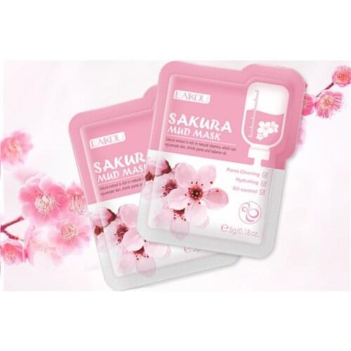 LAIKOU 12Pcs Sakura Mud Face Mask Deep Cleaning Shrink Pores Moisturizing Oil Control Whitening Skin Blackhead Remover Skin Care