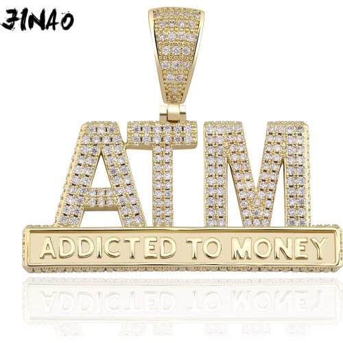 JINAO New Fashion Ice Out Addicted To Money Necklace & Pendant letters Bling Cubic Zircon Mens Hip Hop charm jewelry gifts