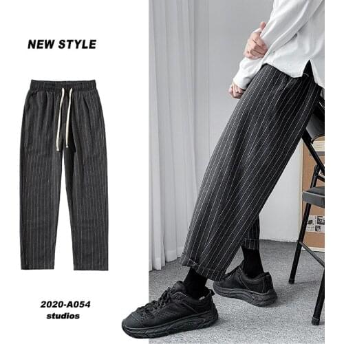 Korean Mens Striped Harem Pants 2021 Streetwear Man Casual Loose Trousers Japanese Men Black Gray Pants Plus Size