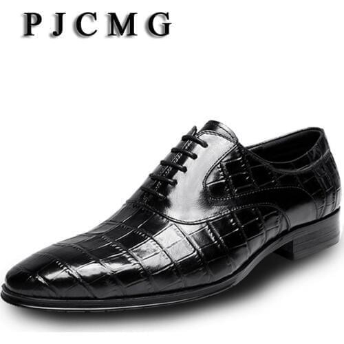 New PJCMG Products Spring/Autumn Fashion Breathable High Quality Genuine Leather Pointed Toe Lace-Up Oxford Dress Shoes For Men