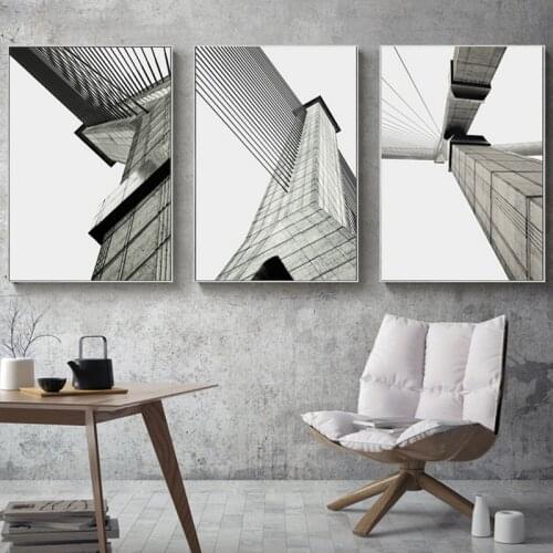 Nordic Building visual Angle line wall art Canvas Painting Prints Black White Posters for Living Room Morden minimalist Decor