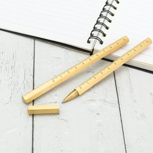 Retro brass pen six-sided index brass pen advertising gift metal signature pen