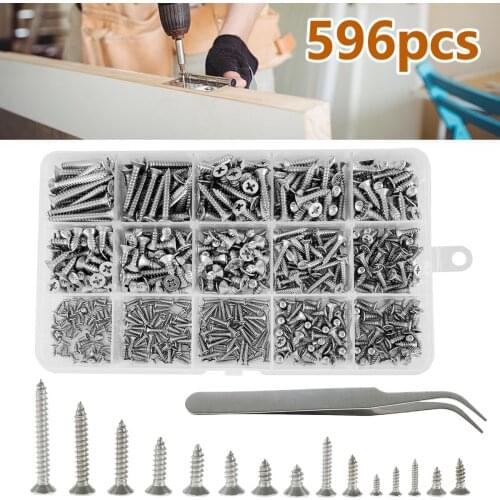 596pcs M2 M3 M4 Screws Self Tapping Screws Pan Head Phillips Self Drilling Wood Screw Countersunk Machine Screw Fasteners