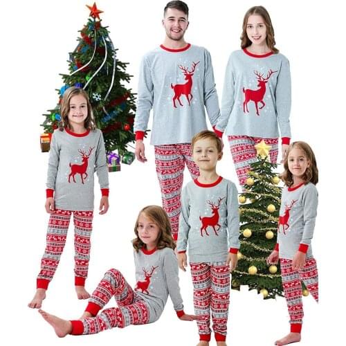 Deer Family Christmas Pajamas Set Family Matching Clothes Xmas Party Clothes Adult Kids Pajamas Set Cotton Baby Romper Sleepwear