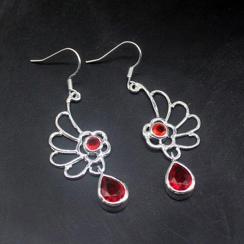 Gemstonefactory Big Promotion Unique 925 Silver Simple Red Garnet Women Jewelry Gifts Dangle Drop Earrings 20213783