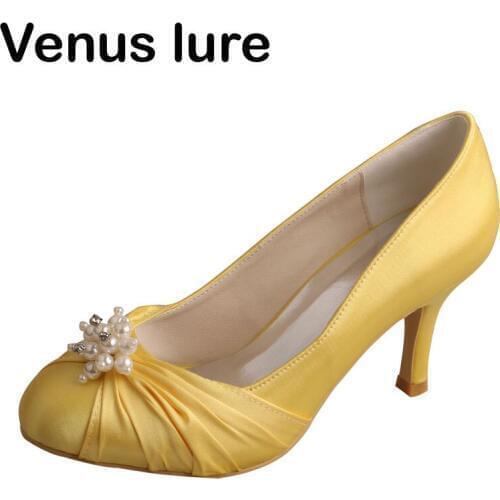 Venus lure Yellow Winter Wedding Shoes for Bride Round Toe High Heel Pumps
