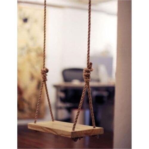 Big Size Natural Wood Jute Rope Wooden Swing Durable Sturdy Reliable Kids Adult Patio Garden Home Fun Toy