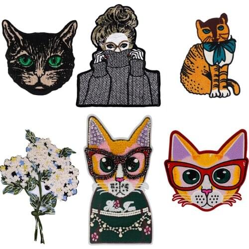 Embroidery Bead Fashion Beauty Girl Exquisite Flower Fat Cat Dog Deer Appliuqe Patches Badge DIY Sewing on Clothes Dress TH1381