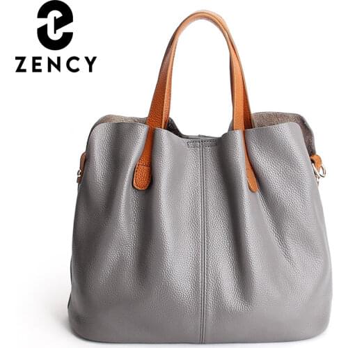 Zency Hot Sale Women Handbag 100% Genuine Leather Lady Casual Tote Female Shoulder Messenger Purse Large Capacity Shopping Bags