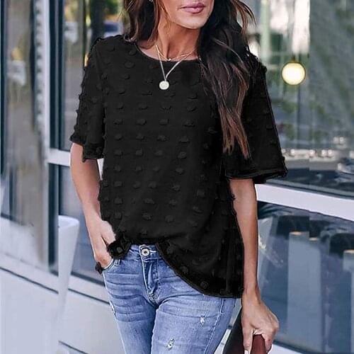 Dot Shirt T-Shirts Women Short Sleeve Button Womens T-Shirts Solid Color Round Neck Chiffon Tops Summer Casual Streetwear Tee