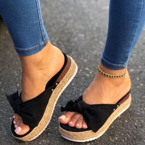 Women Casual Bowknot Sandals Ladies Open Toe Thick Bottom Wedges Slippers Summer Women Outdoor Non-Slip Beach Shoes Flip Flop