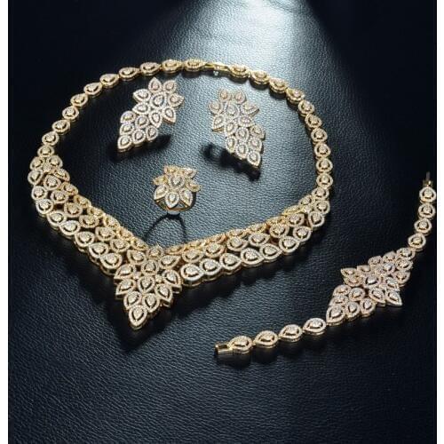 Be 8 Luxury Cubic Zirconia African Gold Necklace Earring Set Bracelets Ring Nigerian Bride Jewelry Sets for Women Wedding S300