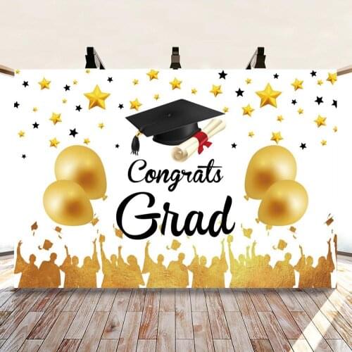Celebrating Graduation Party Balloon Golden Backdrops Photo Background Decorations for Graduates Photography Props