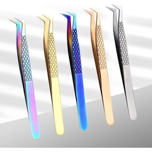 1 pcs Stainless Steel Eyelashes Tweezers Professional For Lashes Extension Gold Decor Anti-static Eyelash Tweezer Makeup Tools
