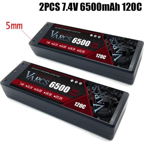 2PCS VARCS RC Lipo Battery 2S 7.4V 6500mAh 120C/240C 5MM HardCase for RC 1/8 /10 Car Off-Road Buggy Truck Boats Salash Parts