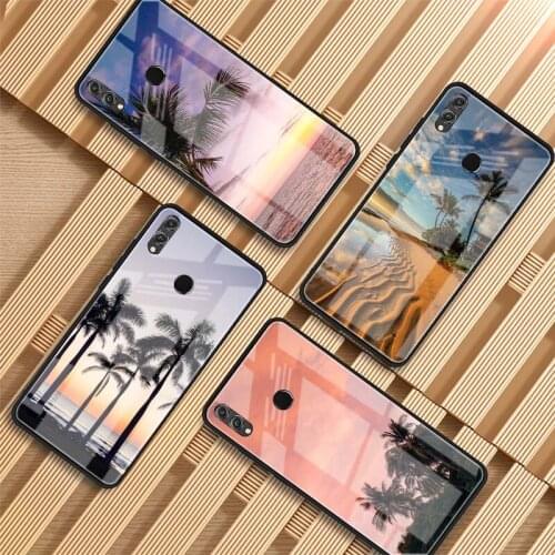 Summer Beach Sunset Sea Palm Tempered Glass Phone Case For Huawei P20 P30 P40 P40 Lite Pro Psmart Mate 20 30 Cover Shell