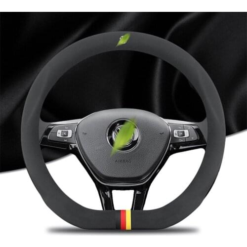 For Volkswagen Passat Variant Tiguan Touareg suede steering wheel cover leather Comfortable and breathable D Shap grip Cover