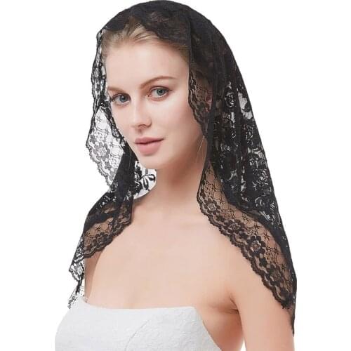 Black Lace Veil Mantilla For Church Catholic Latin Mass Head Covering Vela Mantilla Negra Voile Dentelle Vela Negra Mantilla