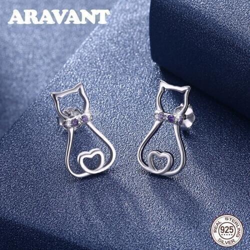 Hot Sale Authentic 925 Sterling Silver Cute Cat Stud Earrings For Women Fashion Sterling Silver Jewelry