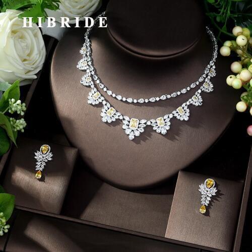 HIBRIDE Luxury AAA Cubic Zircon Women Jewelry Set for Bridal Necklace&Earring Set Party Accessories Jewelry Gifts Bijoux N-1040