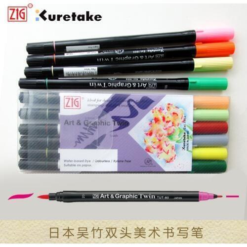 ZIG Kuretake Art & Graphic Twin Brush Pens Twin Tip Water-based Dye Japan TUT-80 Pastel Colors