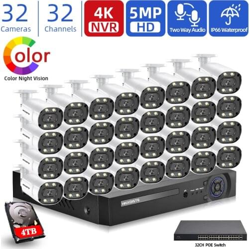 32CH 4K NVR CCTV Security Camera System 5MP Two Way Audio Indoor Outdoor IP Camera Color Night Vision Video Surveillance Kit