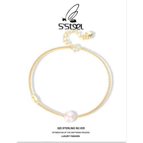 SSTEEL Korean Bracelets 925 Sterling Silver Gift For Women Fashion Gold Chain Shell Pearl Luxury Bracelet Accessories Jewelry