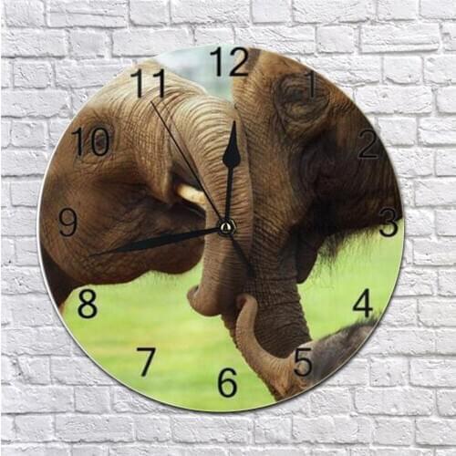 Round Wall-Clock Elephant Animal Numeral Digital Dial Mute Silent Non-Ticking Battery Operated Clock Wall Art for Living Room