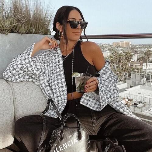 Foridol Knitted Tweed Plaid Jackets Coats Single Breasted White Winter Women Clothes Vintage Oversized Streetwear Jackets 2020