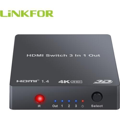 LiNKFOR HDMI Switcher with PIP IR Remote Control 4K 2160P 3 Ports for HDTV DVD PS4 High Speed Audio Switcher Converter